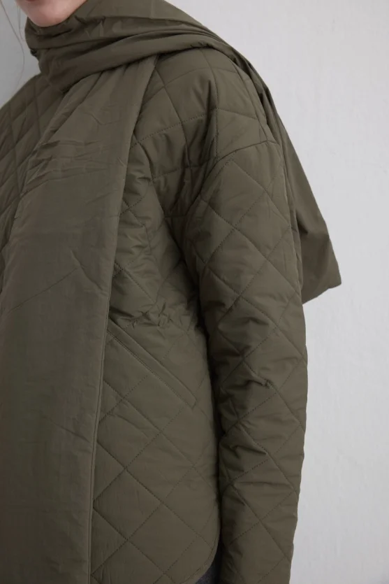 Quilted Jacket with Scarf - Khaki - Gusto