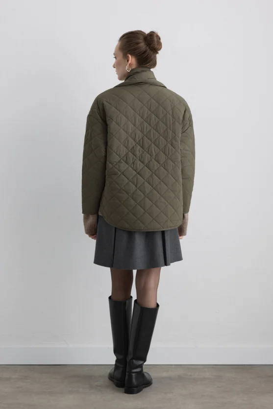 Quilted Jacket with Scarf Khaki - 5