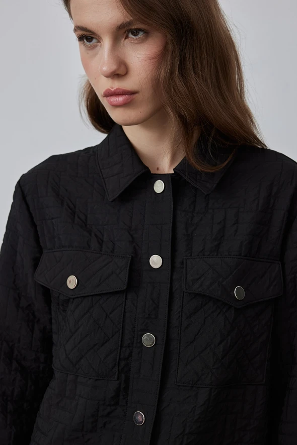 Quilted Shirt Jacket - Black - 3