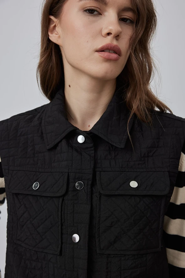 Quilted Vest - Black - 4