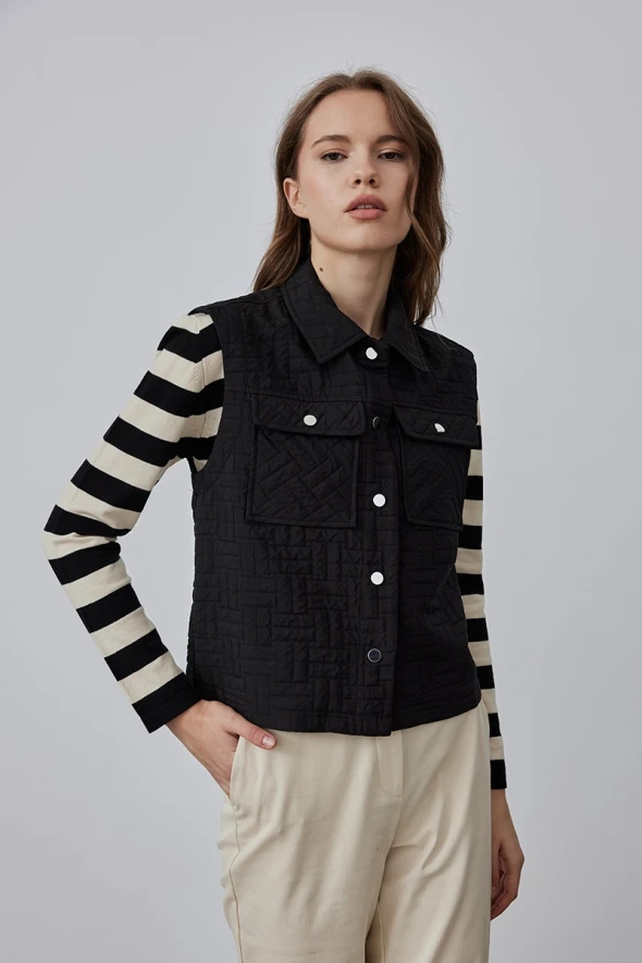 Quilted Vest - Black - 5