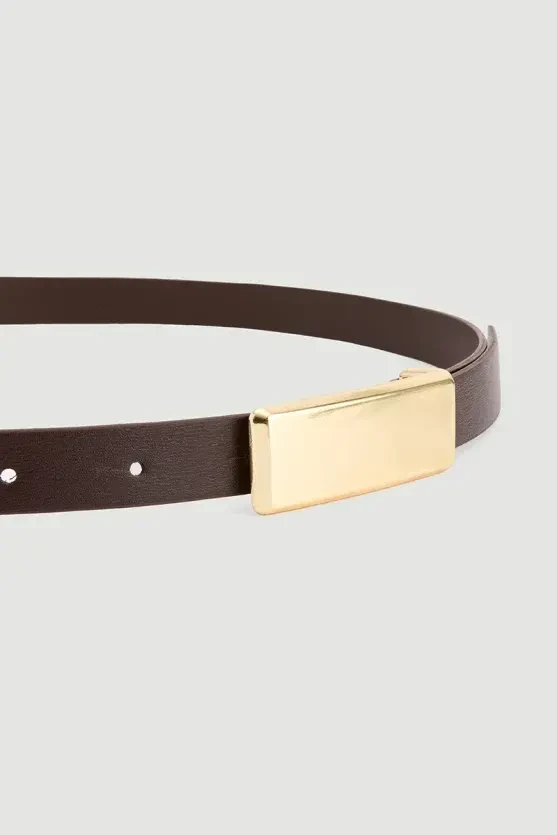 Rectangle Buckle Belt - Brown - 2