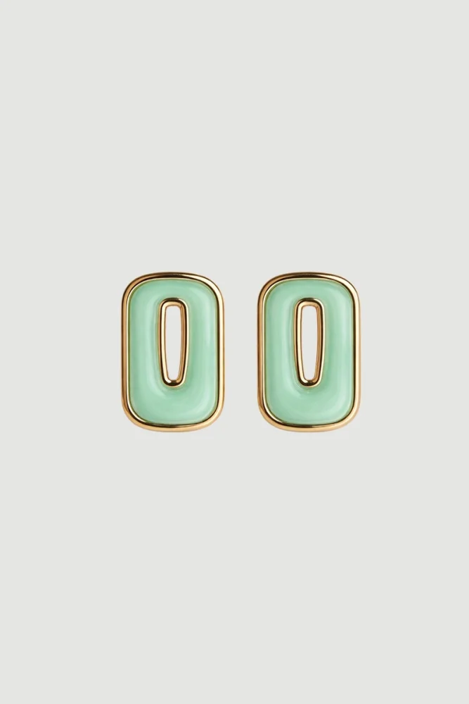 Rectangular Earrings with Gold Detail - Green Green
