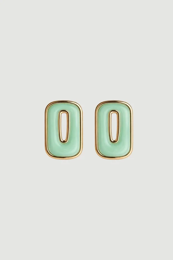 Rectangular Earrings with Gold Detail - Green - Gusto