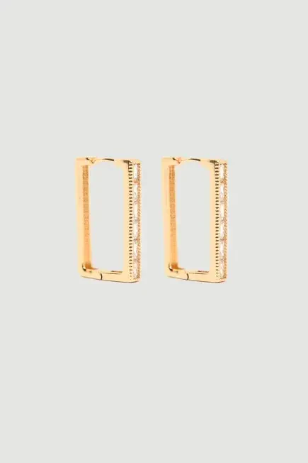 Rectangular Earrings with Stone Detail - Gold Gold
