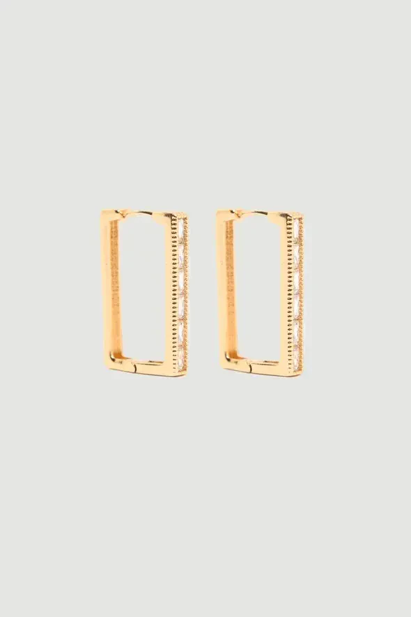 Rectangular Earrings with Stone Detail - Gold - 1