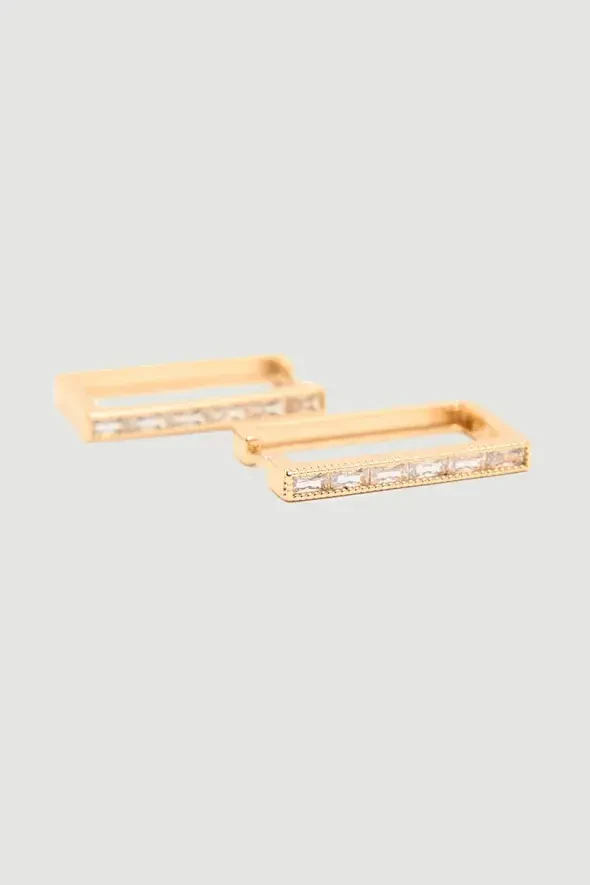 Rectangular Earrings with Stone Detail - Gold - 2