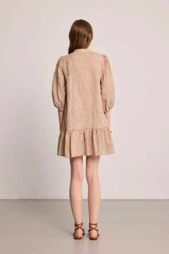 Relaxed Fit Broderie Dress - Beige - 5