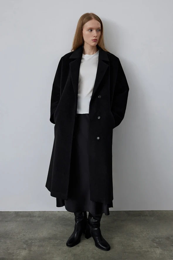 Relaxed Fit Coat - Black - 4