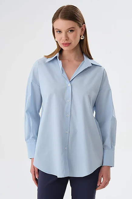 Relaxed Fit Cotton Shirt - Blue - Gusto