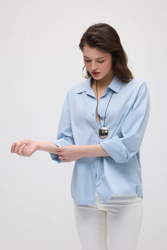 Relaxed Fit Cotton Shirt - Blue - 4