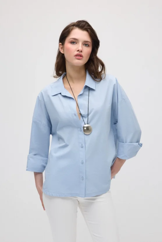 Relaxed Fit Cotton Shirt - Blue - 5