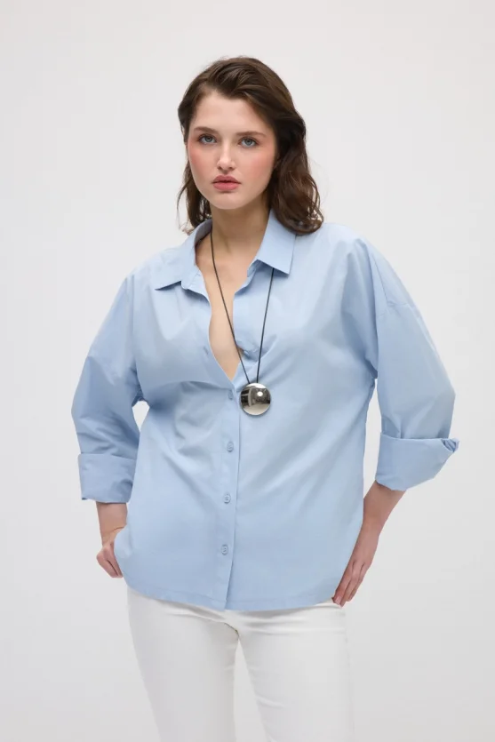Relaxed Fit Cotton Shirt - Blue - 1