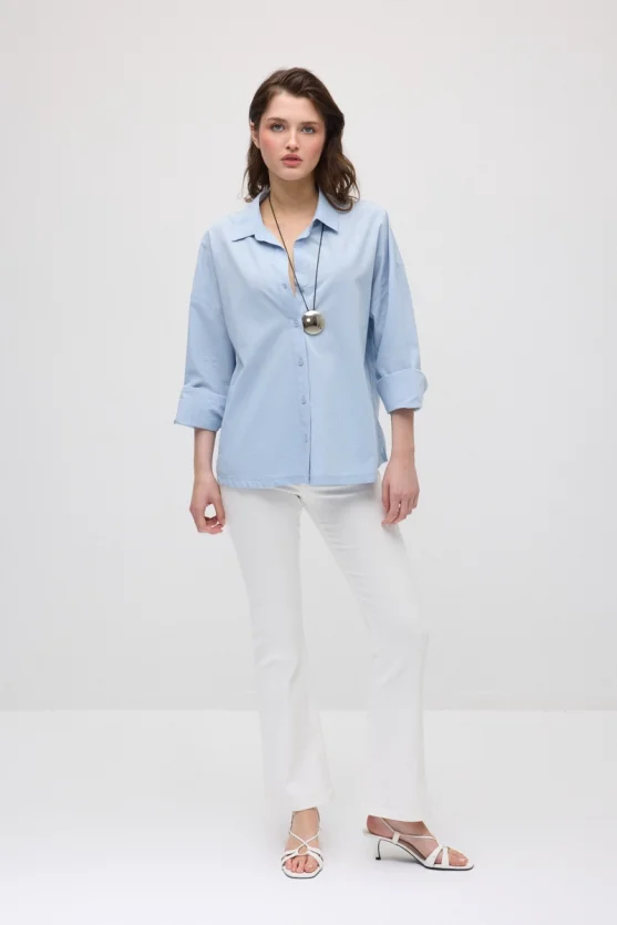 Relaxed Fit Cotton Shirt - Blue - Gusto