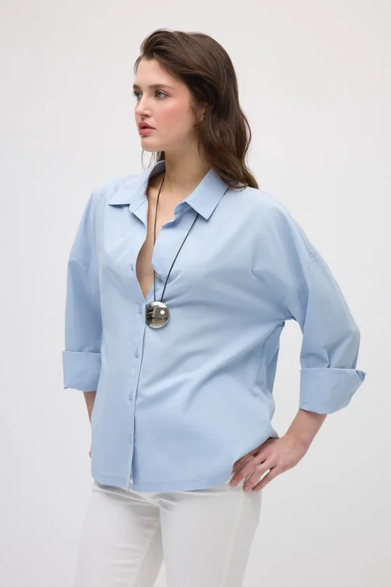 Relaxed Fit Cotton Shirt - Blue - Gusto