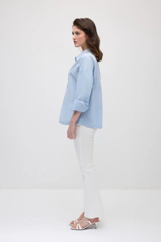 Relaxed Fit Cotton Shirt - Blue - Gusto