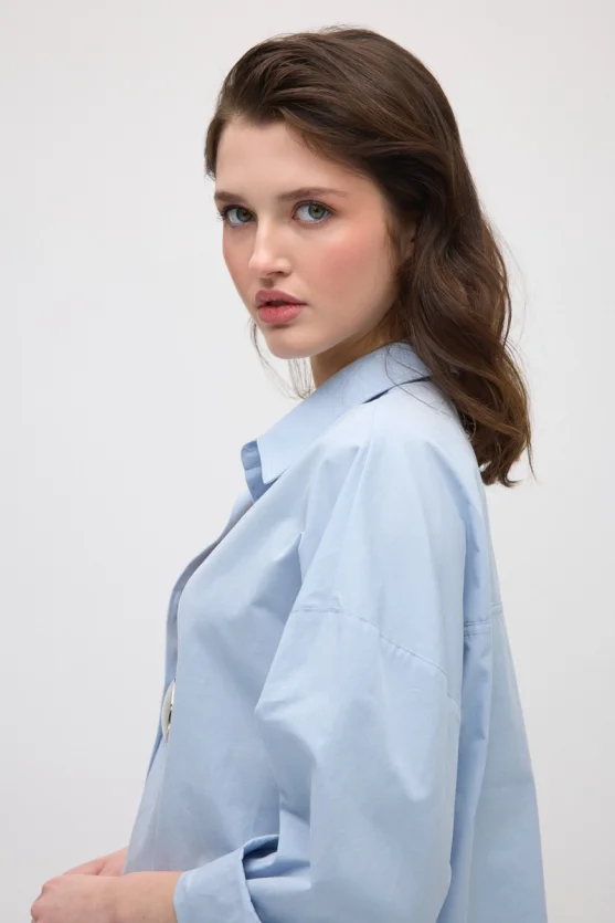 Relaxed Fit Cotton Shirt - Blue - 4