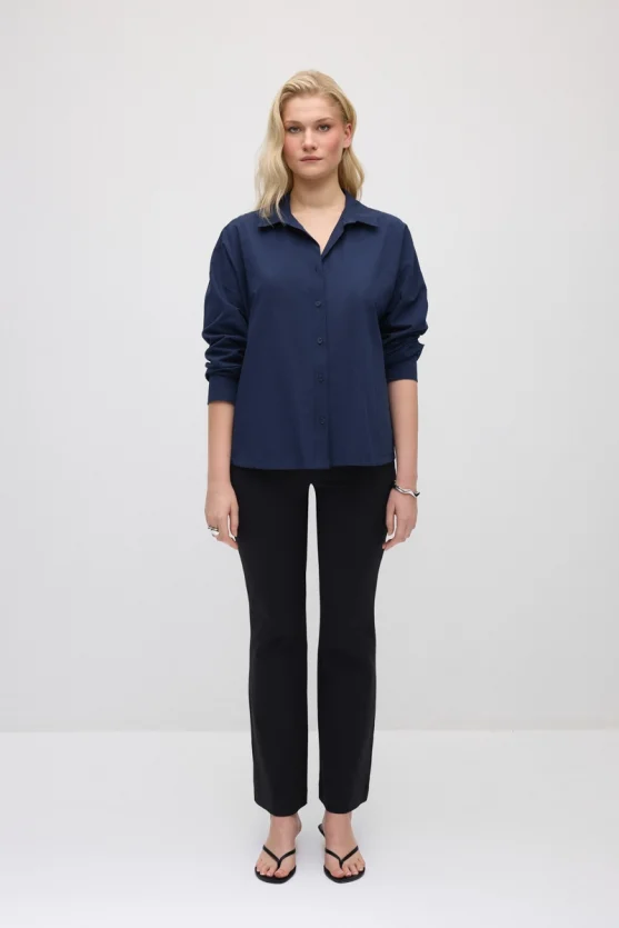 Relaxed Fit Cotton Shirt - Navy Blue - 2