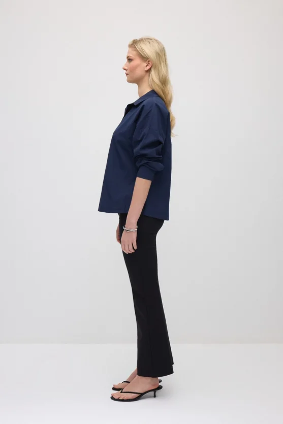 Relaxed Fit Cotton Shirt - Navy Blue - 4