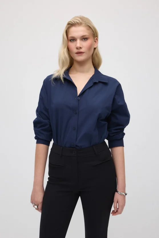 Relaxed Fit Cotton Shirt - Navy Blue - 5