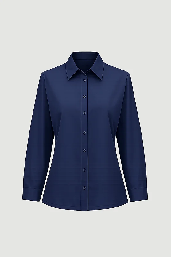 Relaxed Fit Cotton Shirt - Navy Blue - Gusto