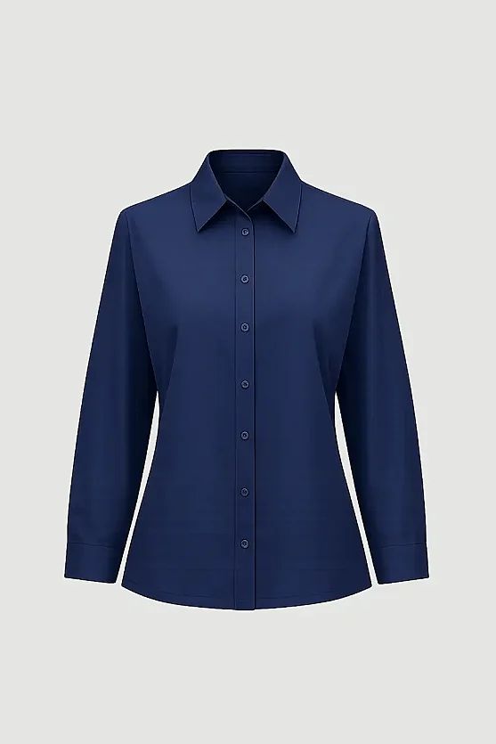 Relaxed Fit Cotton Shirt - Navy Blue - Gusto
