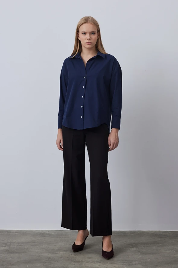 Relaxed Fit Cotton Shirt - Navy - 1