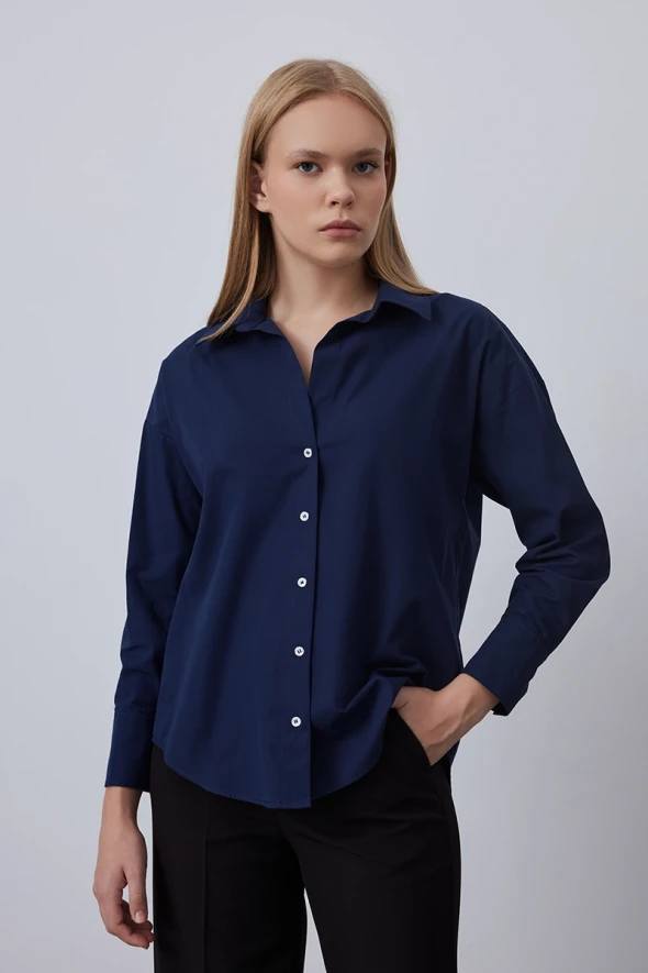 Relaxed Fit Cotton Shirt - Navy - 2