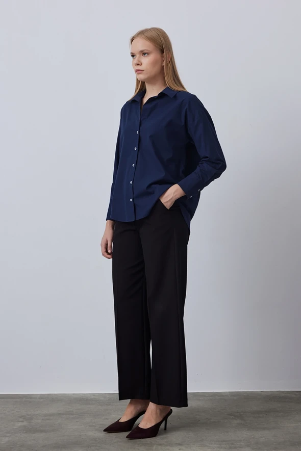 Relaxed Fit Cotton Shirt - Navy - 3