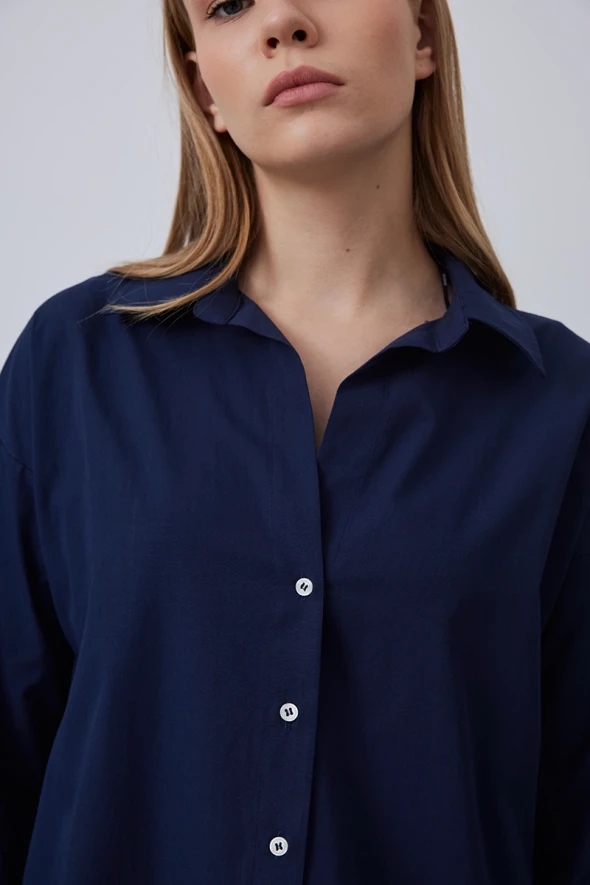 Relaxed Fit Cotton Shirt - Navy - 4