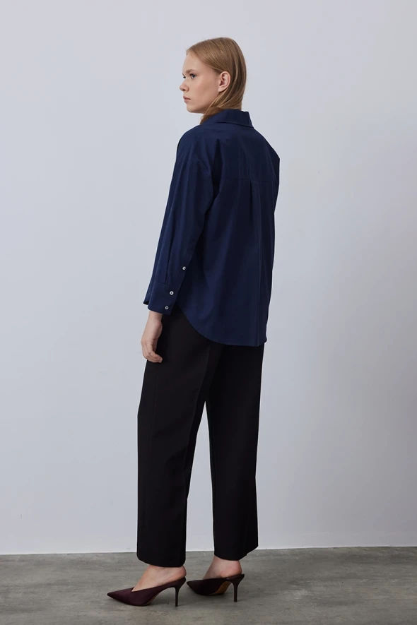 Relaxed Fit Cotton Shirt - Navy - 5