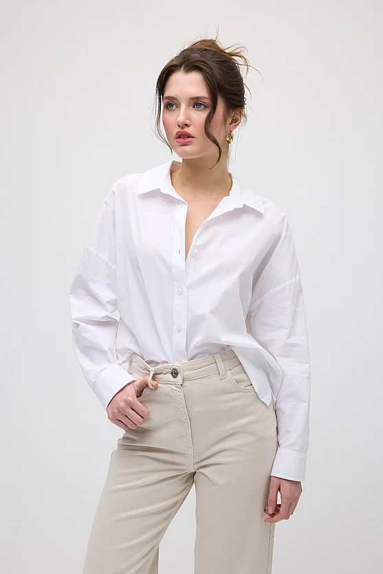 Relaxed Fit Cotton Shirt - White - Gusto
