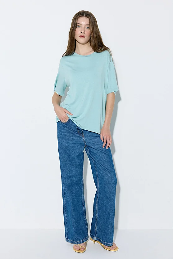 Relaxed Fit Crew Neck Bamboo T-Shirt - Blue - 2