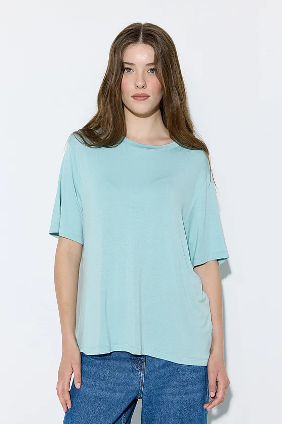 Relaxed Fit Crew Neck Bamboo T-Shirt - Blue - 3