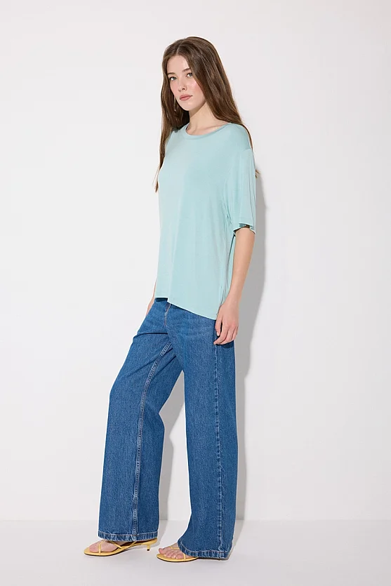 Relaxed Fit Crew Neck Bamboo T-Shirt - Blue - 4