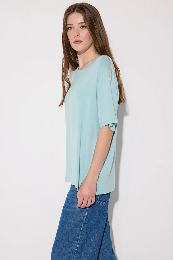Relaxed Fit Crew Neck Bamboo T-Shirt - Blue - 5