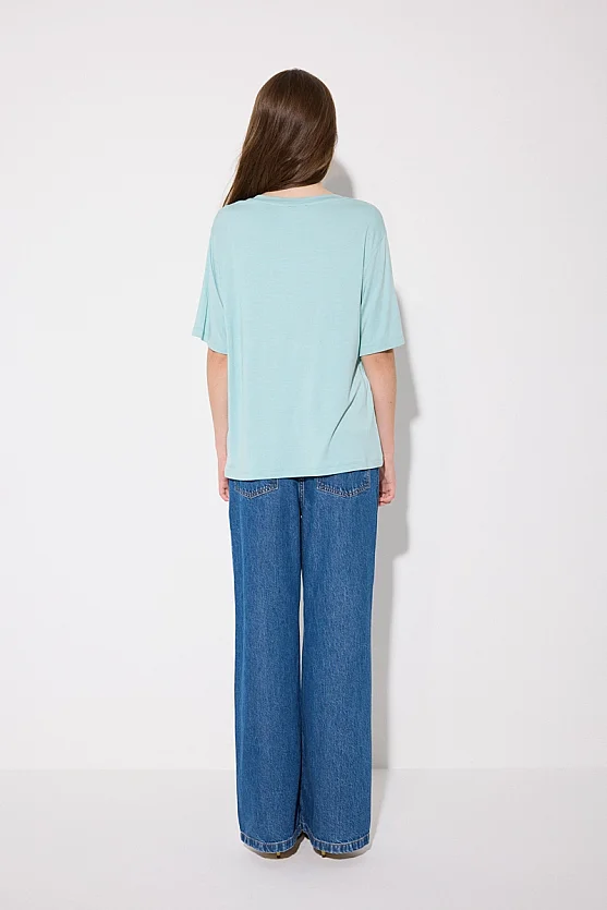 Relaxed Fit Crew Neck Bamboo T-Shirt - Blue - 6