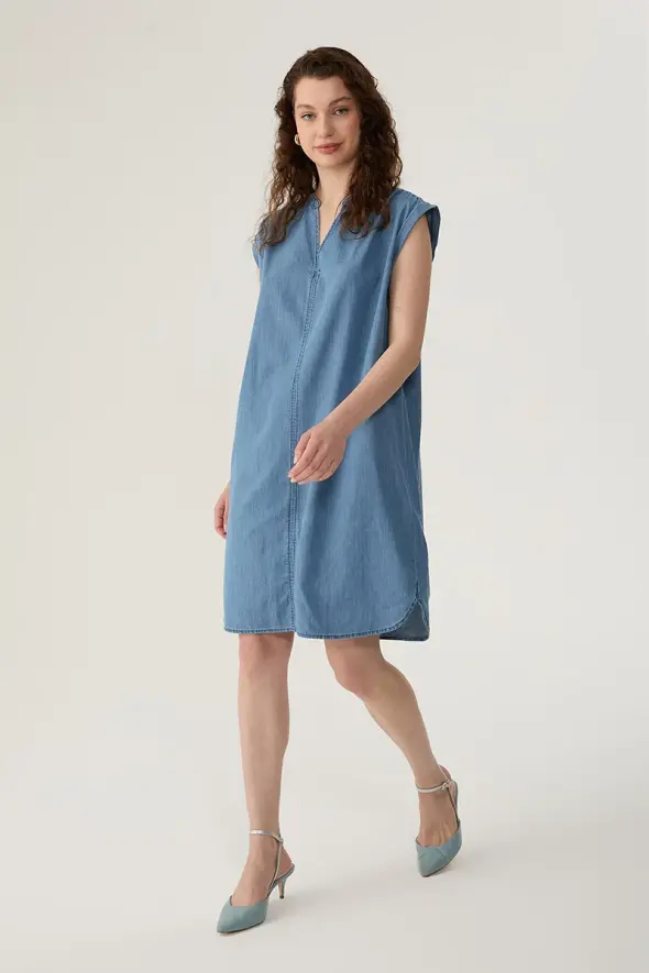 Relaxed Fit Denim Dress - Blue - 3