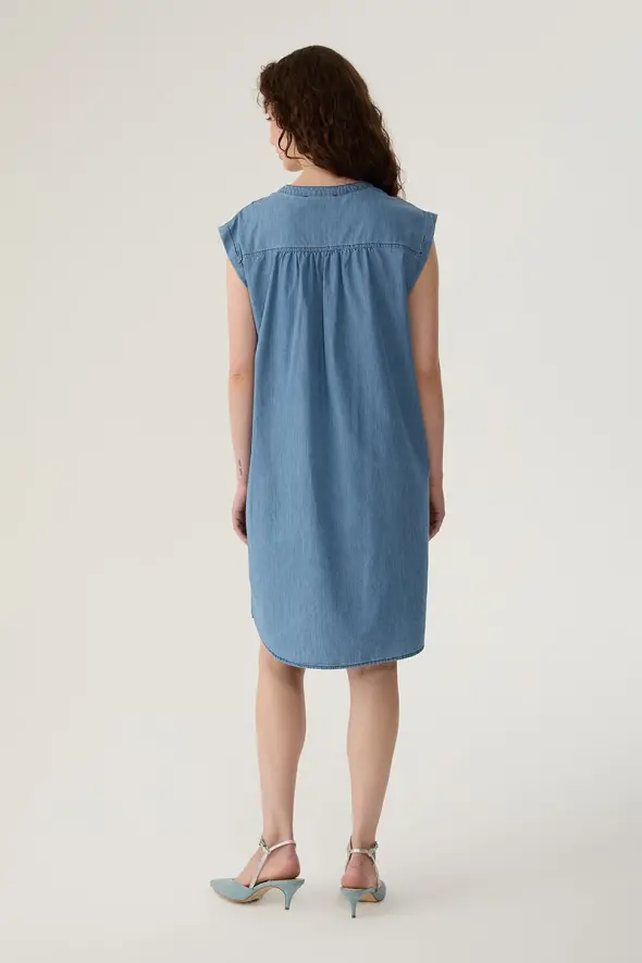 Relaxed Fit Denim Dress - Blue - 5