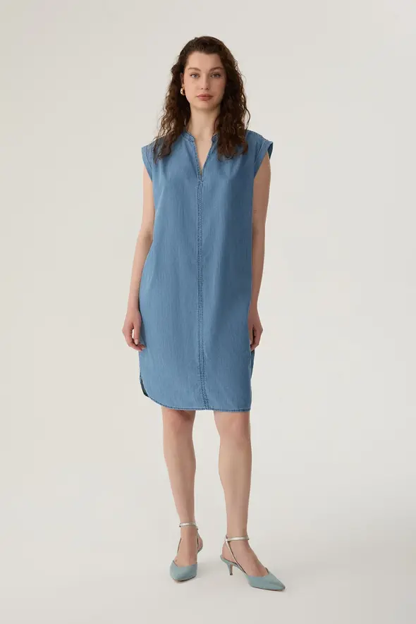 Relaxed Fit Denim Dress - Blue - 1