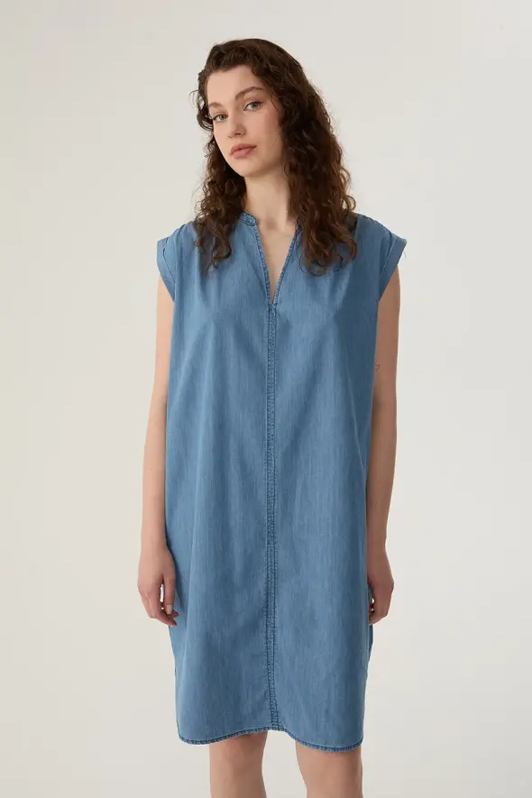 Relaxed Fit Denim Dress - Blue - 2