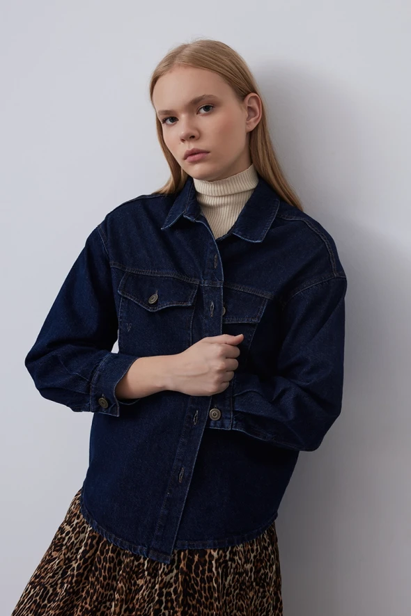 Relaxed Fit Denim Jacket - Blue - 4