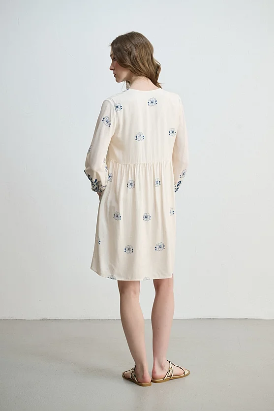 Relaxed Fit Floral Print Viscose Dress - Blue - 6