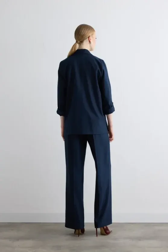 Relaxed Fit Glitter Striped Jacket - Navy - Gusto