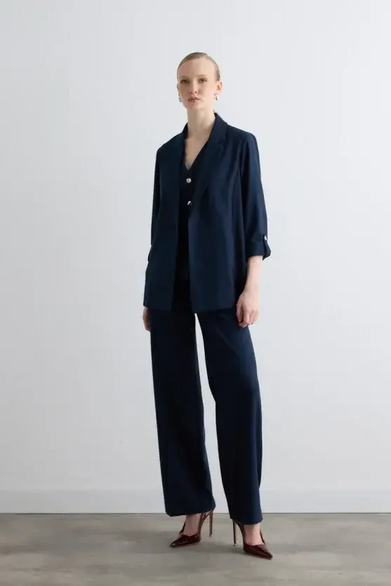 Relaxed Fit Glitter Striped Jacket - Navy - Gusto