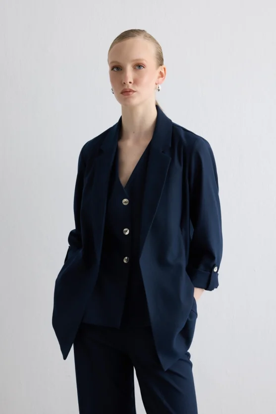 Relaxed Fit Glitter Striped Jacket Navy - Gusto
