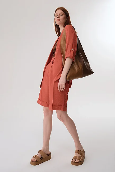Relaxed Fit Jacket with Epaulettes - Brick - 4