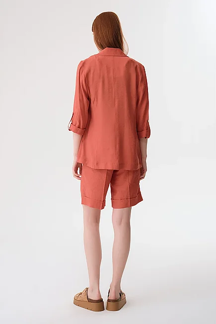 Relaxed Fit Jacket with Epaulettes - Brick - 7