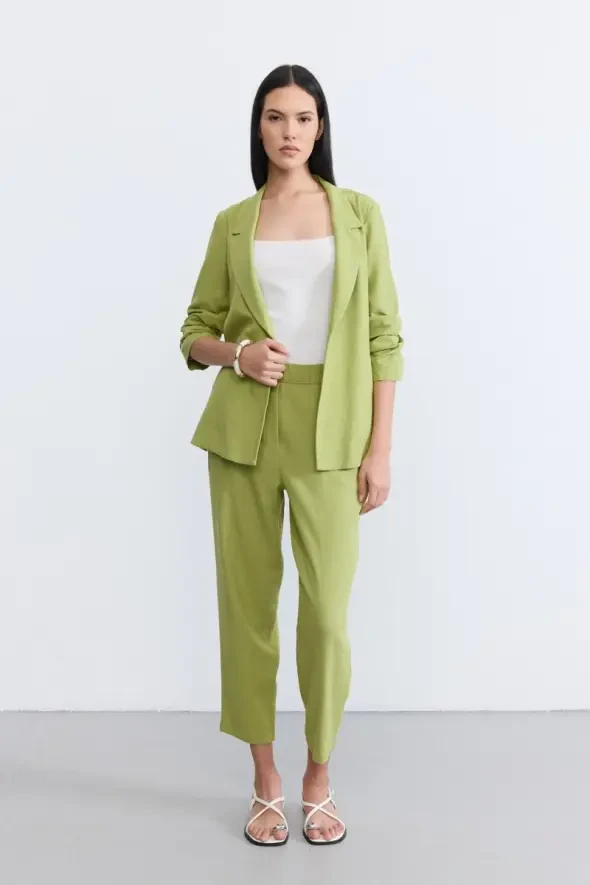 Relaxed Fit Linen Jacket - Green - 2