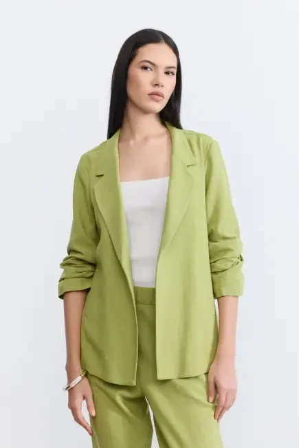 Relaxed Fit Linen Jacket - Green Green